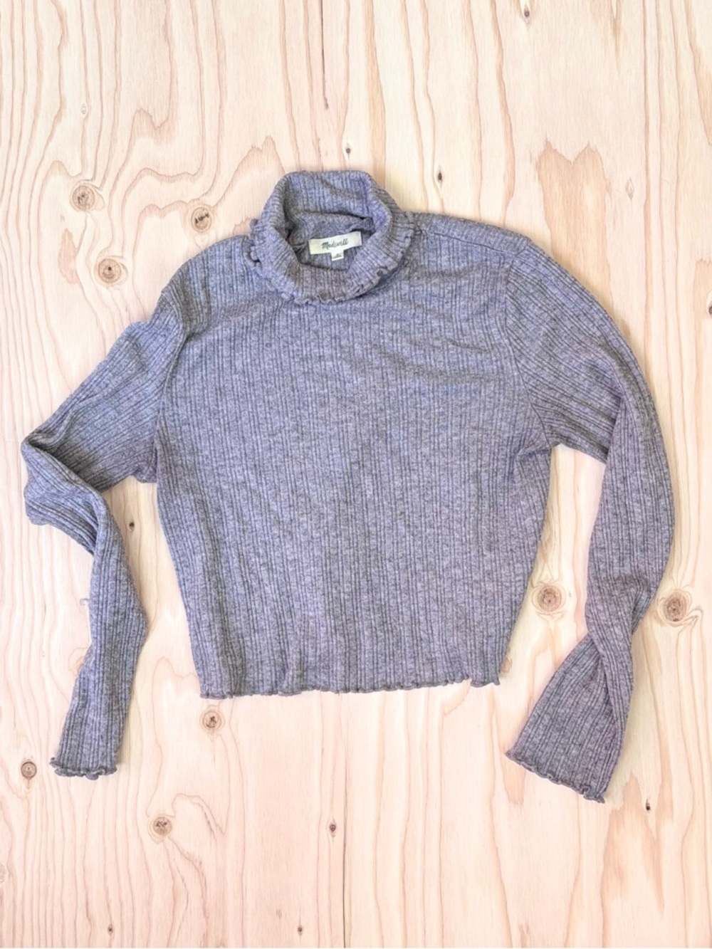 madewell lettuce hem turtleneck - gray purple lightweight crop top rayon S euc